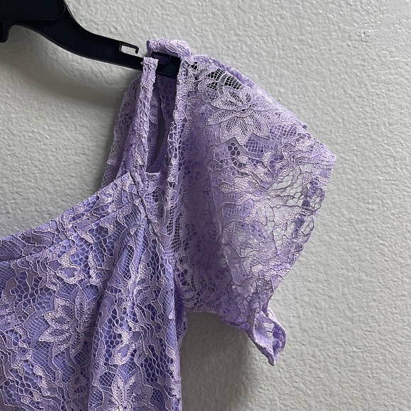 Cold Shoulder Short Sleeve Lace Dress Below Knee Length Purple Extra Small - Picture 9 of 14